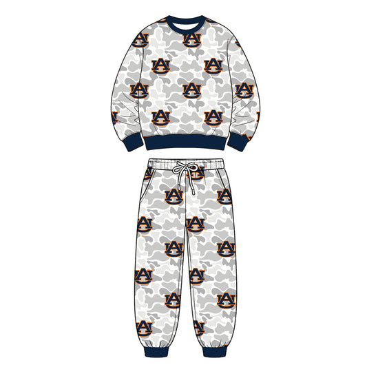 Preorder (moq 5) Auburn Baby Clothes Grey Camo Logo Mixed Print Long Sleeve Sweatshirt Jogger Pants Outfit Set