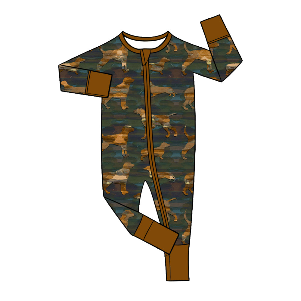 Preorder (moq 5) Baby Boy Clothes Vizsla Dog Camo Print Long Sleeve Zipper Jumpsuit