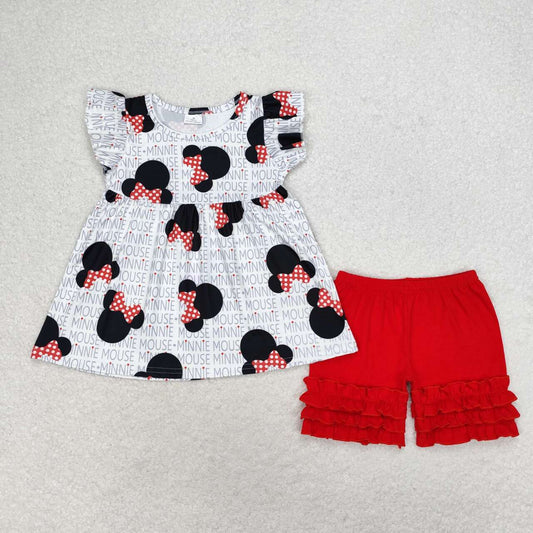 A1-9  cartoon mouse puffy red ruffles girl short sleeve shorts outfits 202406 RTS