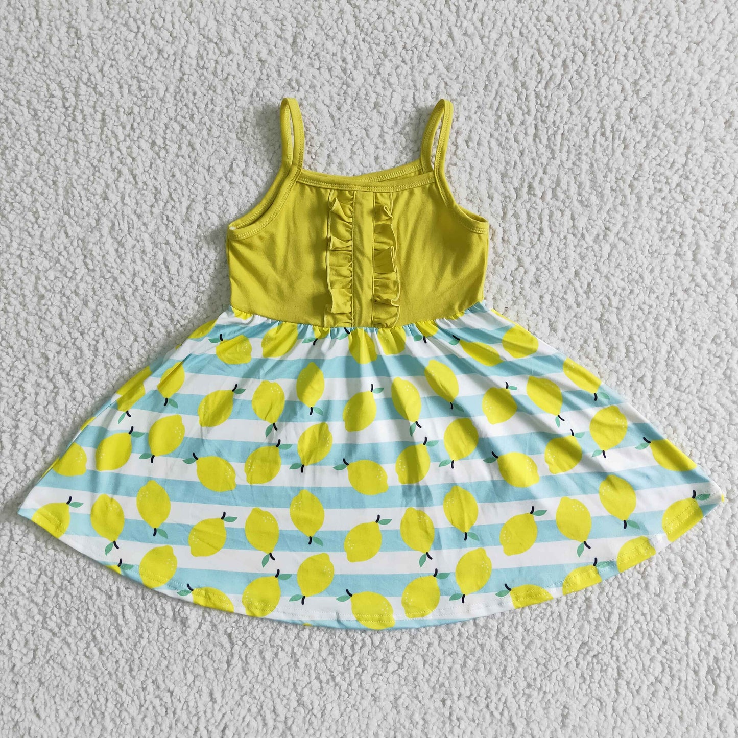 promotion A13-2 Lemon yellow stripe tunic ruffles sleeveless dress