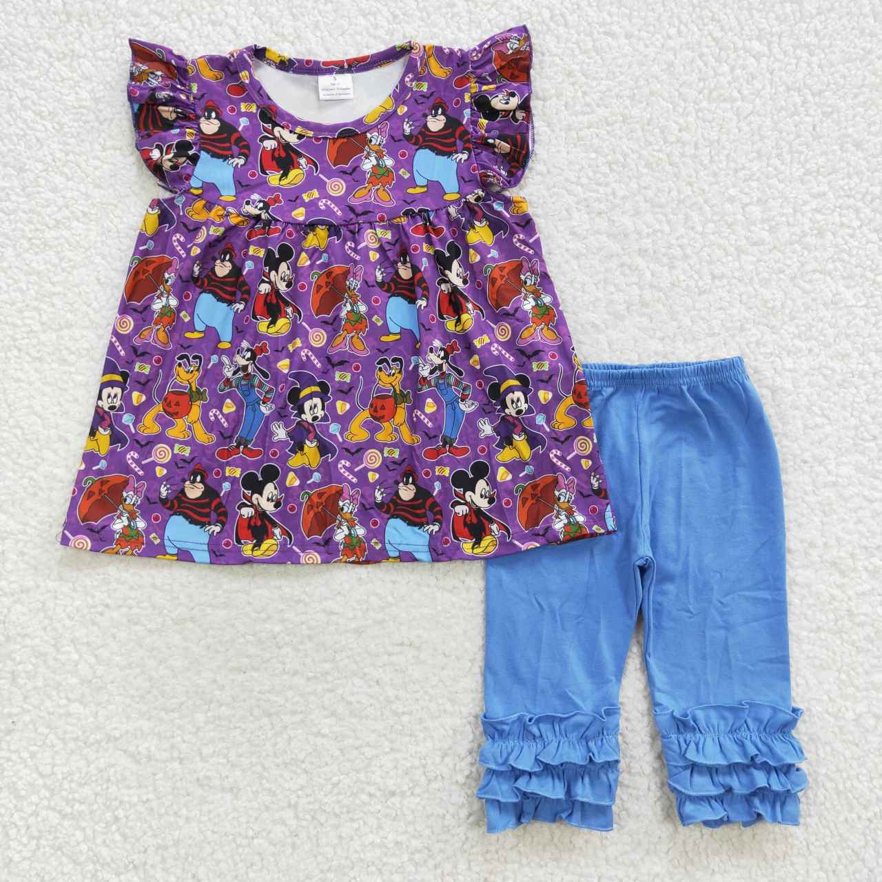 A16-9-1 Halloween cartoon mouse dog purple short sleeve shorts girl outfits 20230810 RTS