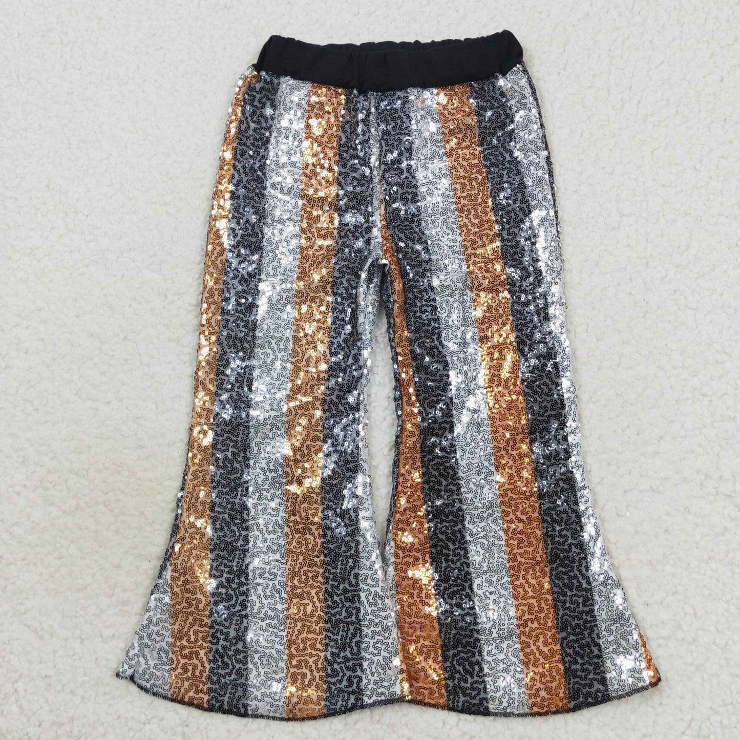 P0278 kids sequin saints Stripe lsu team football Black yellow white  long bell pants RTS 20230905