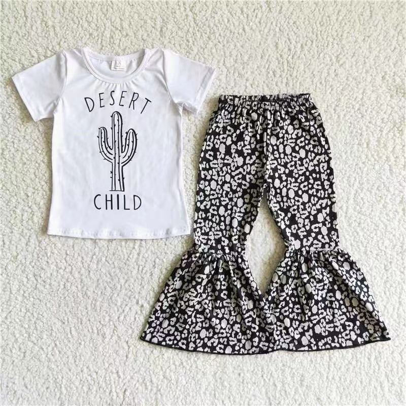 promotion A4-16 desert cactus girl short sleeve bell bottom girl outfit 20230516 RTS