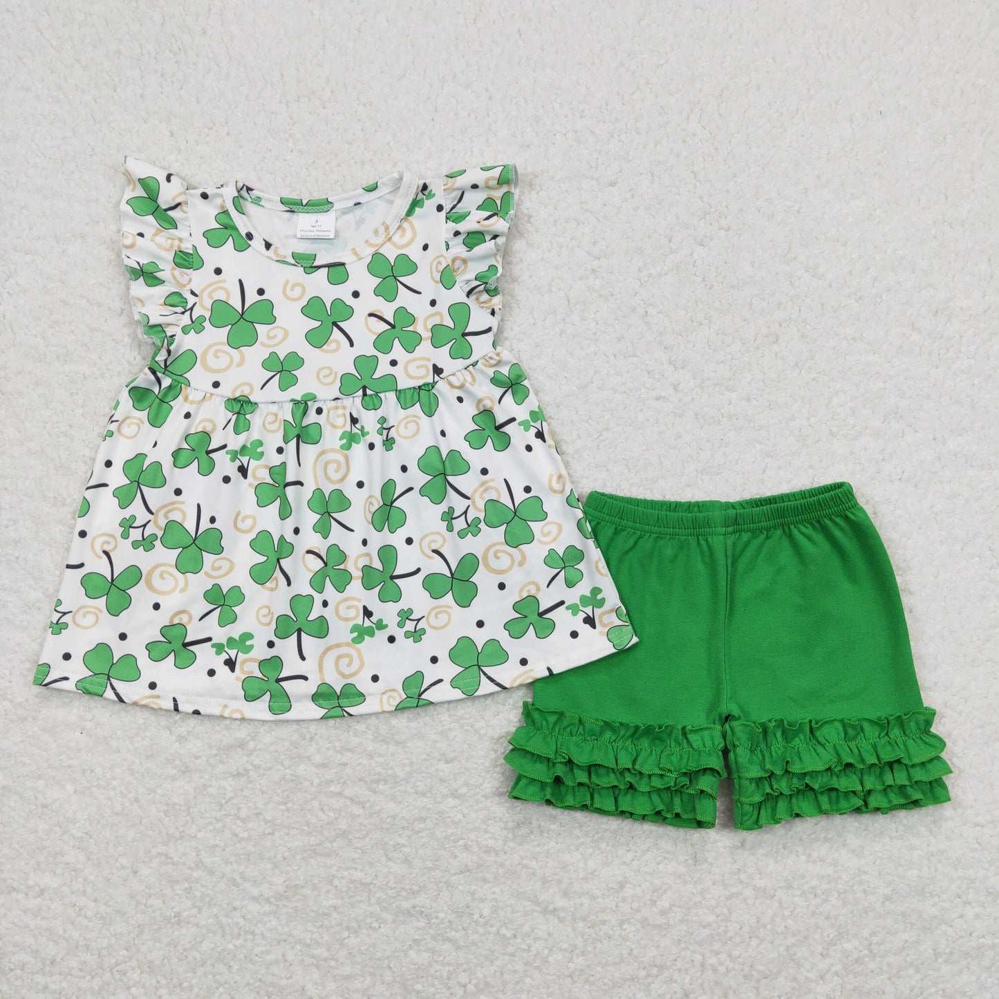 Clover pattern puffy green ruffles shorts girloutfit RTS 202403