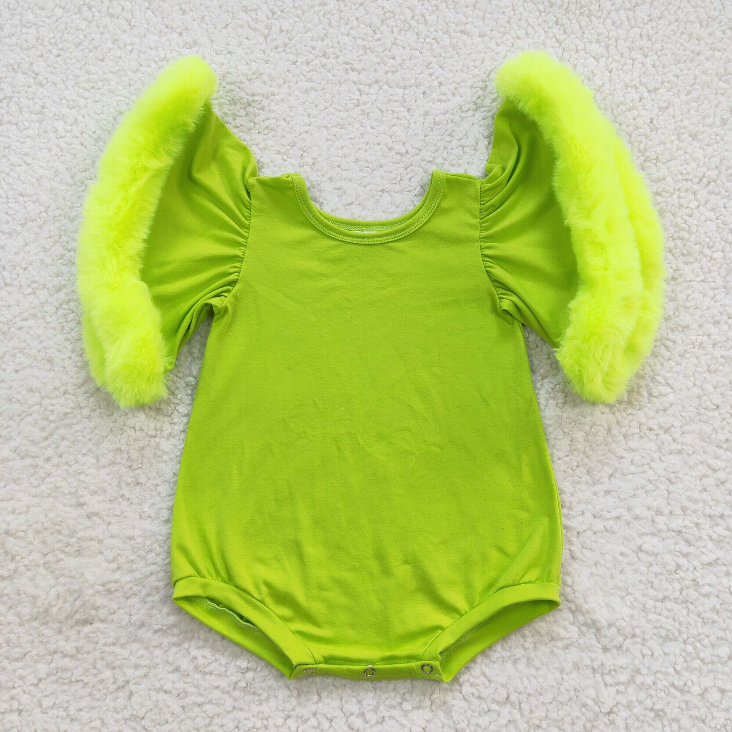 SR0413 RTS christmas flare fur fluffy  green short sleeve girl  romper 20230809