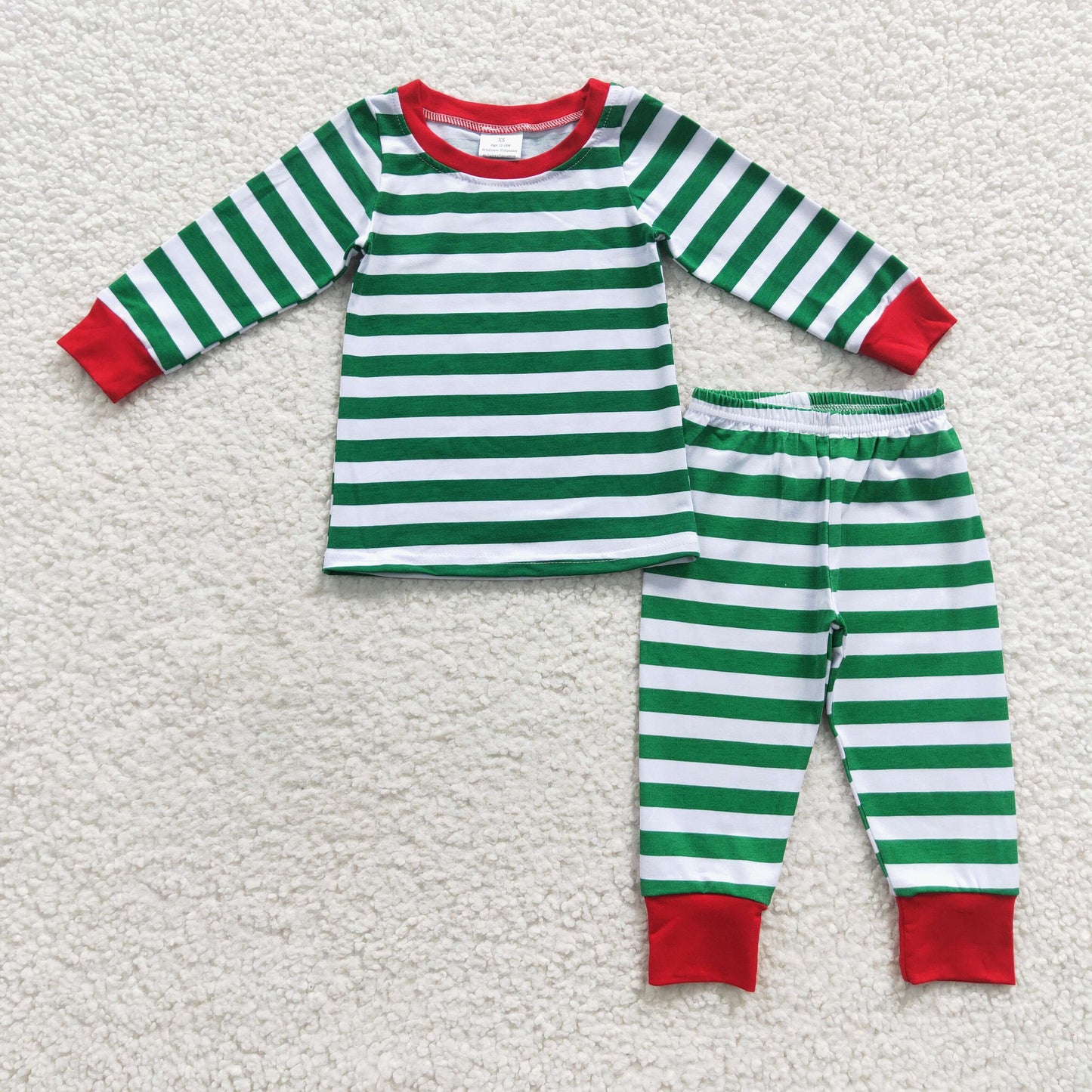 6A8-11 white green stripe long sleeve girl pajamas outfit 20230613 RTS