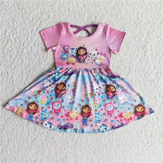 Promotion B1-3 crisscross cartoon doll pink girl short sleeve dress 20230530 RTS