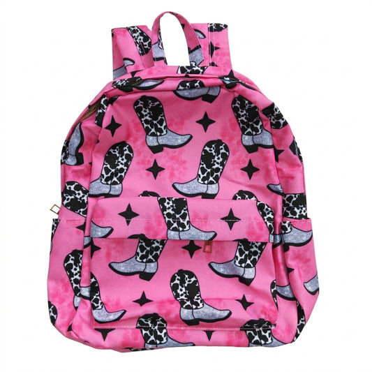 NO MOQ RTS BA0037 Kids Backpack Pink Cow Print Cowboy Boot Star Print Toddler School Bag 202610