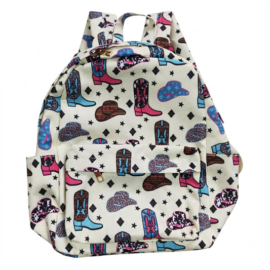 NO MOQ RTS BA0045 Kids Backpack Vintage Colorful Cowboy Boot And Hat Print Children School Bag 202610