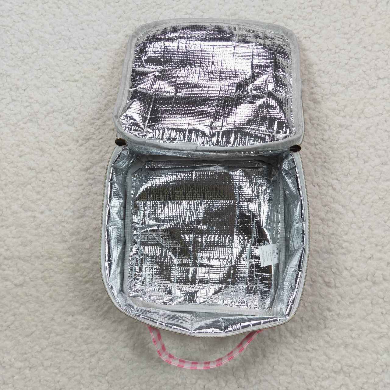 BA0088  sibling western RTS pink plaid meal box Lunch box bag  3.54 *8.45*12.6*2.95 inches