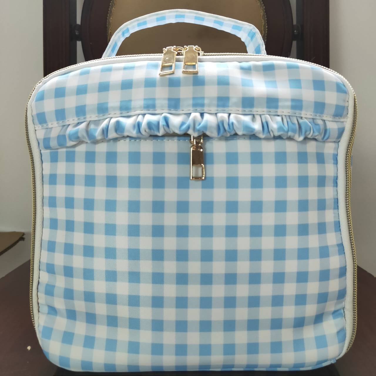 BA0089 western sibling RTS pink plaid meal box bag Lunch box  202407 bag  3.54 *8.45*12.6*2.95 inches