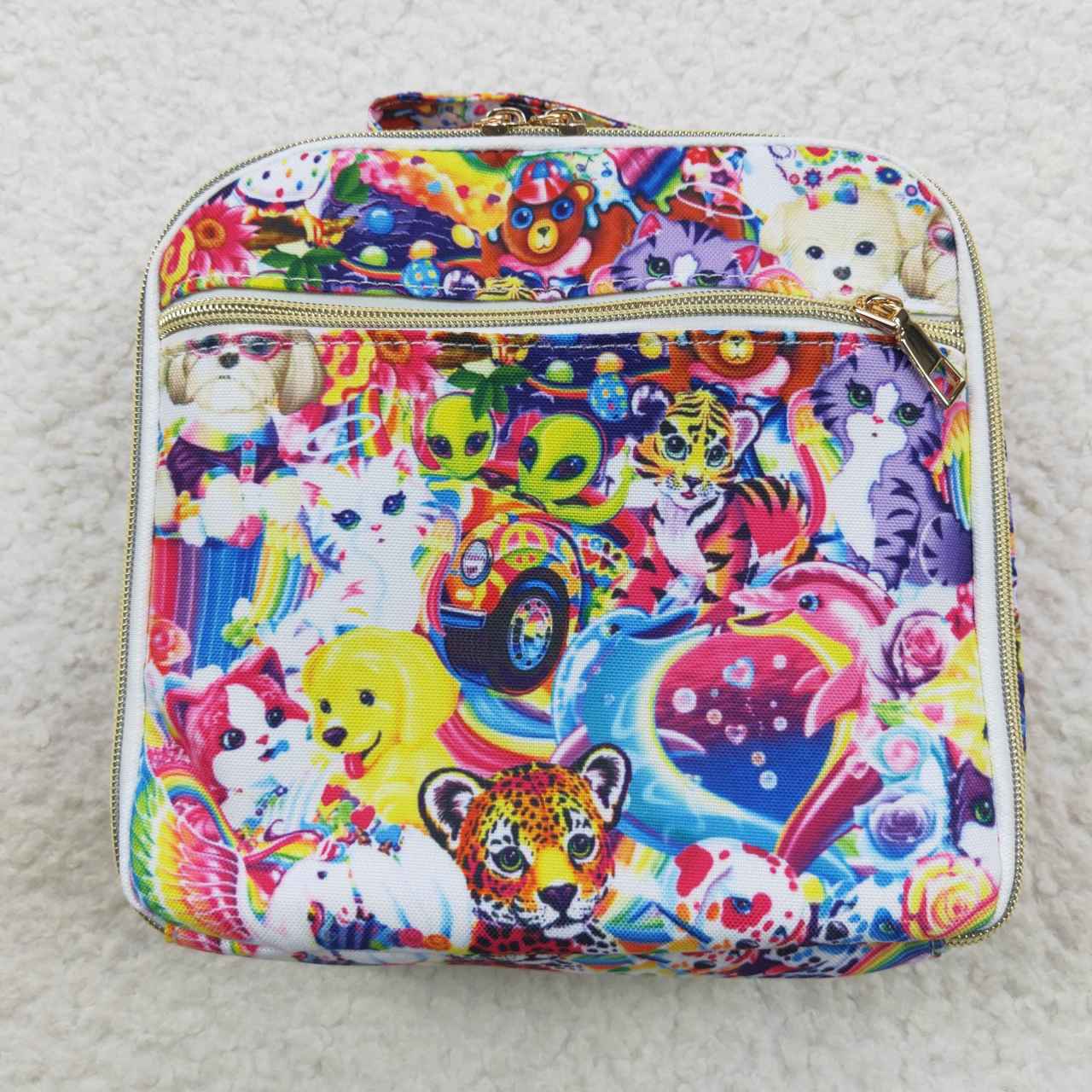 BA0096 western sibling cartoon RTS cat flower meal box bag Lunch box bag 3.14 *10.6*12.9inches