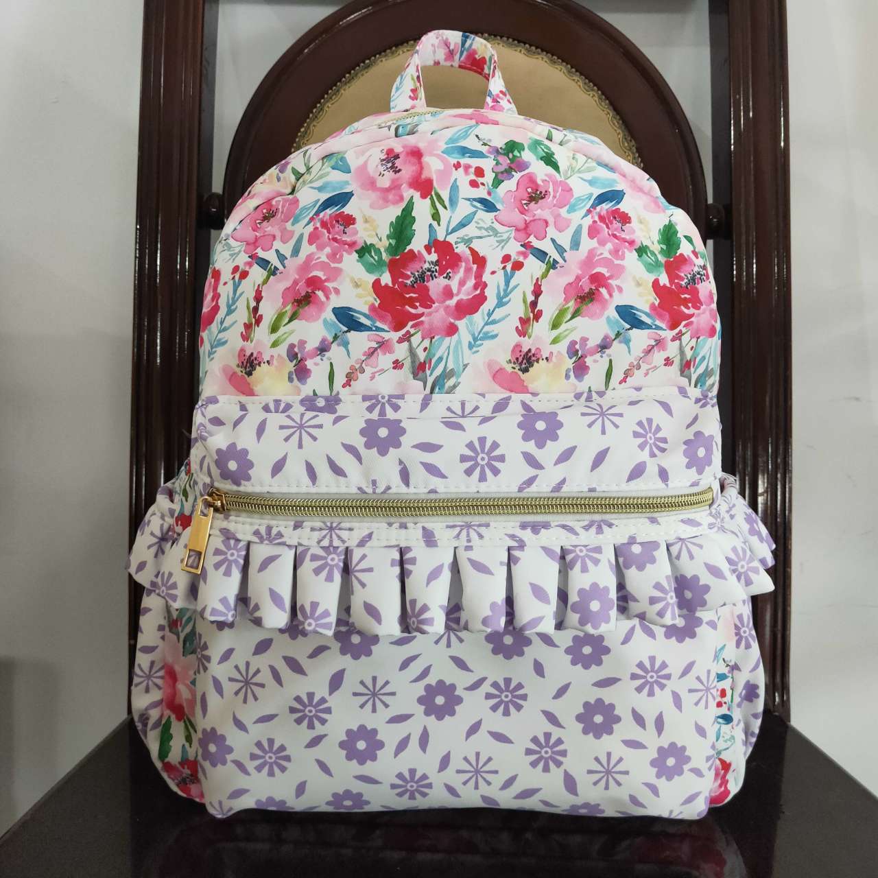 BA0101 sibling western lace pink flower big backpack bag 202407 RTS 4.3*10.4*13.4 inches