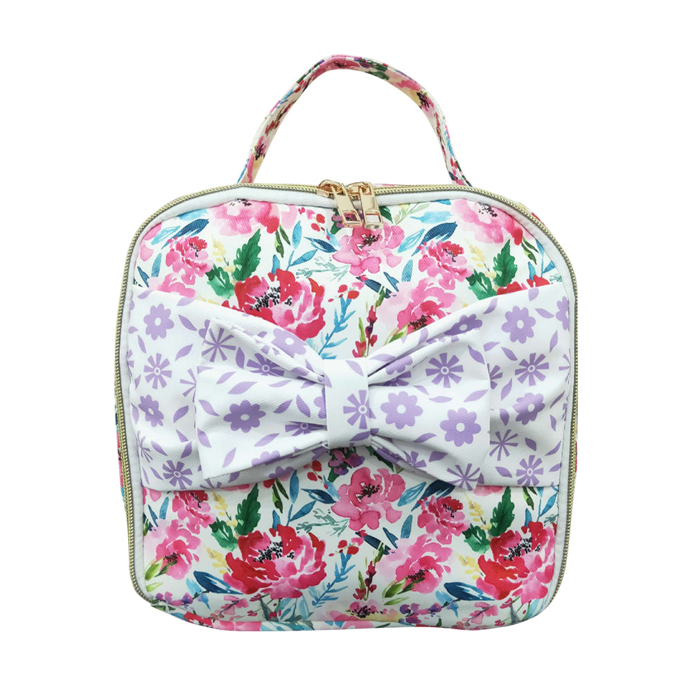 NO MOQ RTS BA0102 Kids Bag Floral Bow Mixed Print Portable Insulated Lunch Bag 202610