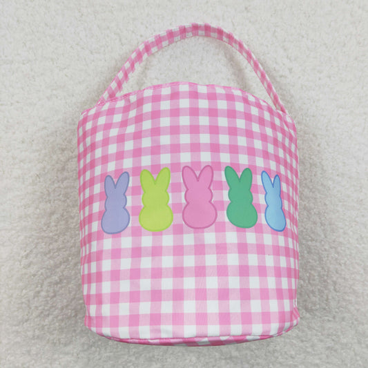 BA0160 plaid pink Easter rabbit canvas bucket bag RTS