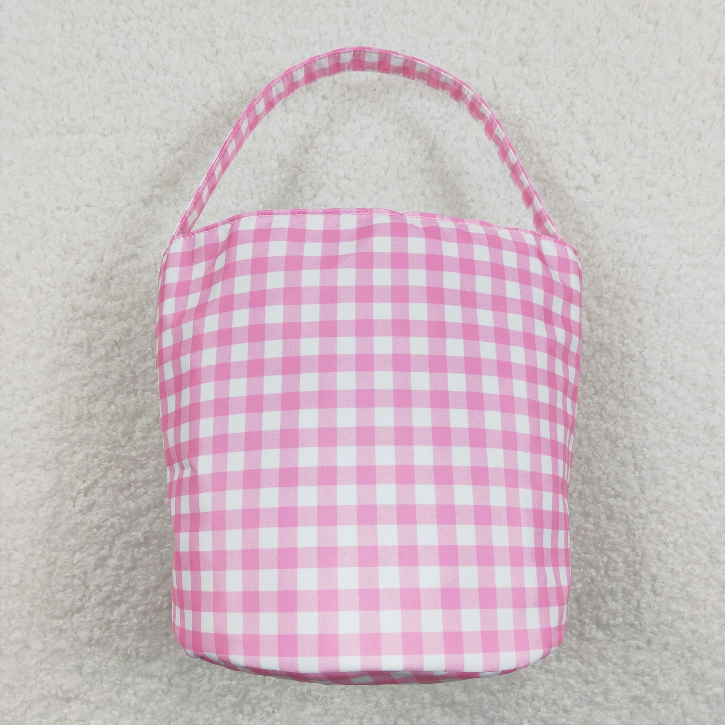 BA0160 plaid pink Easter rabbit canvas bucket bag RTS