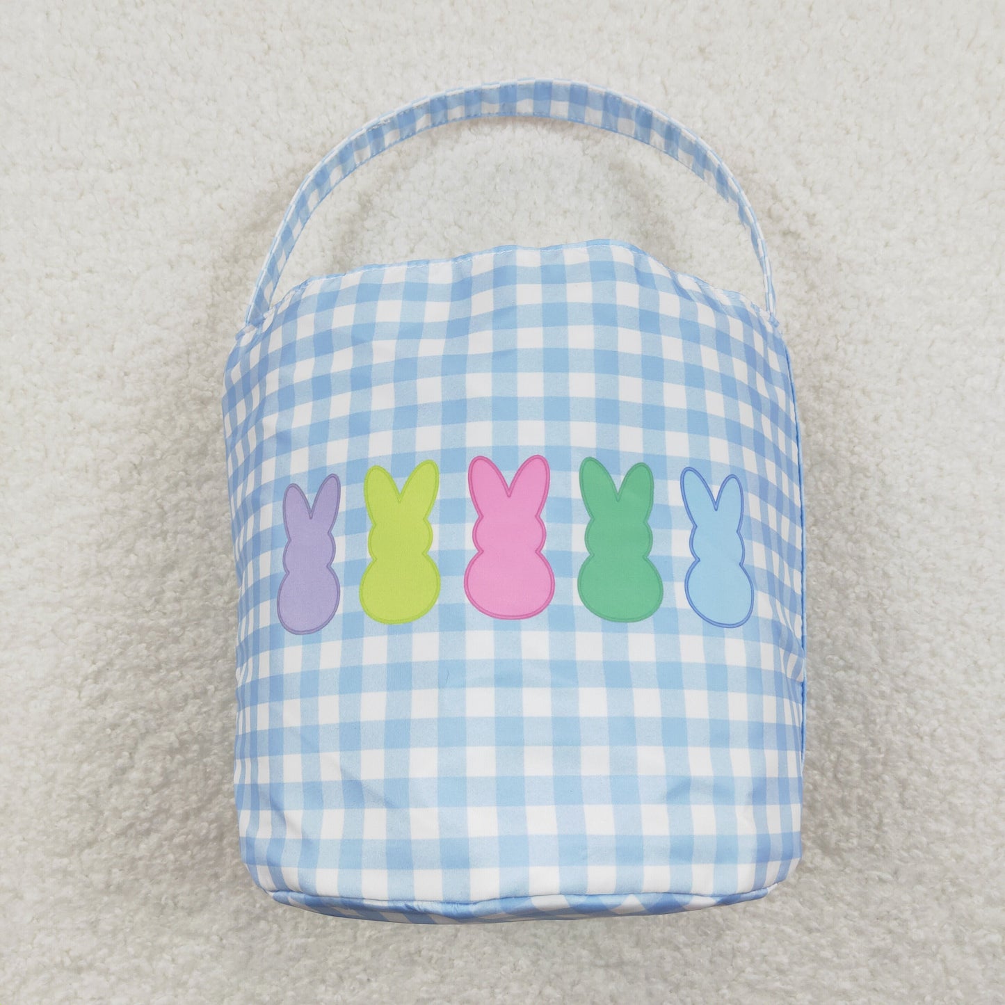 BA0161 plaid blue Easter rabbit canvas bucket bag RTS