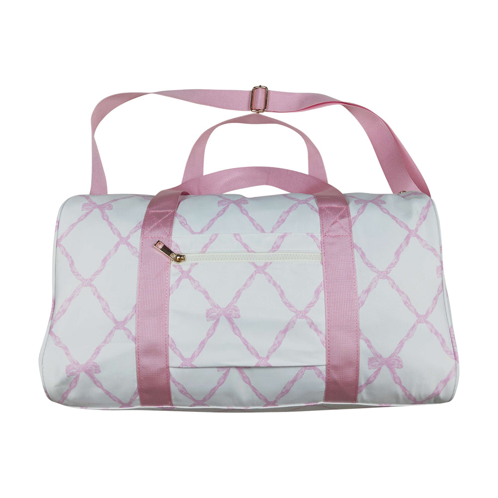 NO MOQ RTS BA0226 Kids Bag Pink Bow Lattice Print Travel Duffle Bag 202610