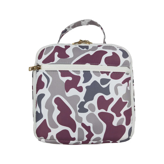 NO MOQ RTS BA0227 Kids Bag Burgundy Camo Allover Print Portable Insulated Lunch Bag 202610
