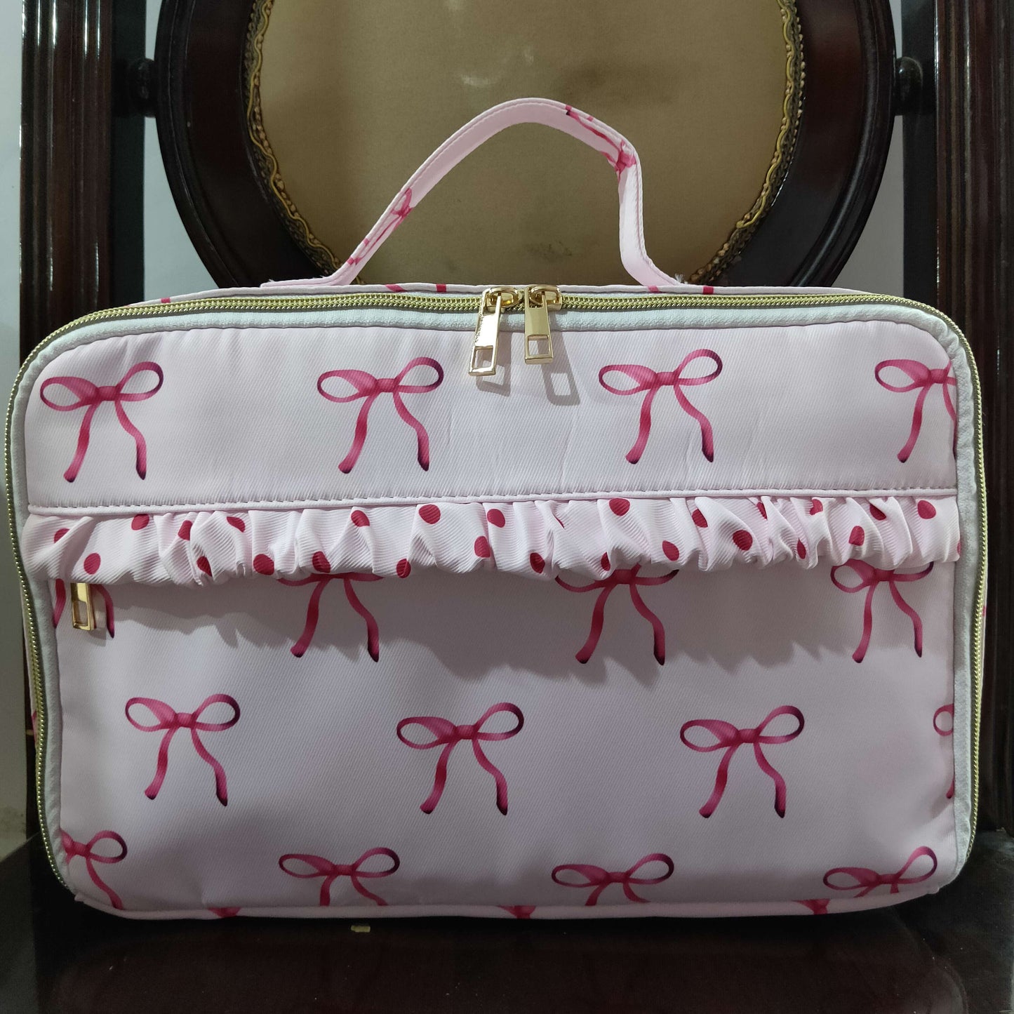 BA0234 sibling western Lunch box bow ruffle pink bag 202407 RTS 13.38*3.94*3.54*9.45Inches