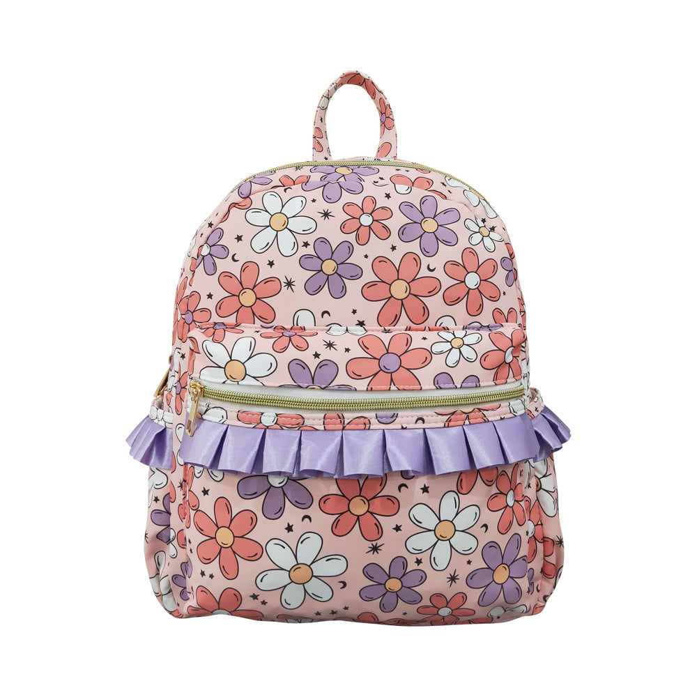 NO MOQ RTS BA0240 Kids Backpack Cute Daisy Cartoon Print Purple Ruffle Toddler School Bag 202610