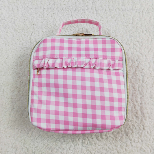 BA0283  sibling western RTS pink plaid meal box Lunch box bag 3.5*8.5*8.5  inches