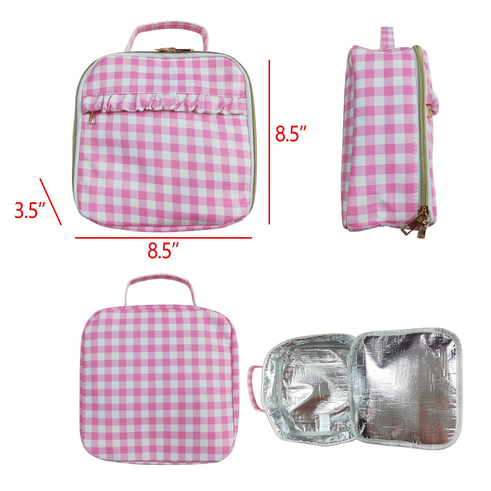 BA0283  sibling western RTS pink plaid meal box Lunch box bag 3.5*8.5*8.5  inches