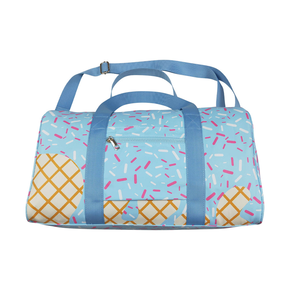 NO MOQ RTS BA0286 Kids Bag Blue Ice Cream Sprinkle Print Travel Duffle Bag 202610