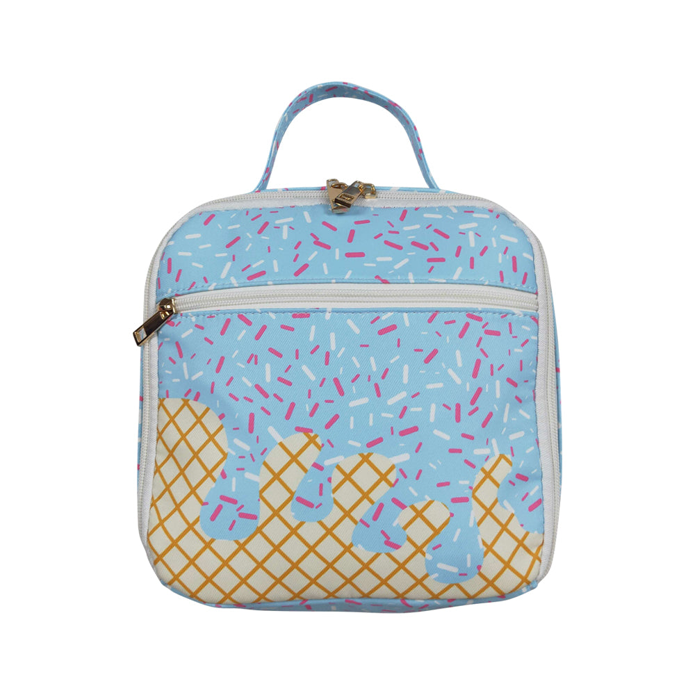 NO MOQ RTS BA0296 Kids Bag Ice Cream Waffle Sprinkle Mixed Print Portable Insulated Lunch Bag 202610
