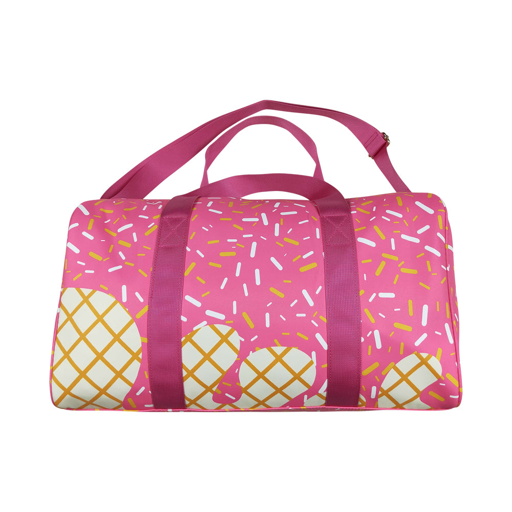 NO MOQ RTS BA0298 Kids Bag Pink Ice Cream Sprinkle Print Travel Duffle Bag 202610