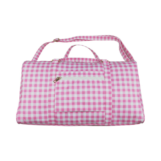 NO MOQ RTS BA0302 Kids Bag Pink Gingham Check Print Travel Duffle Bag 202610