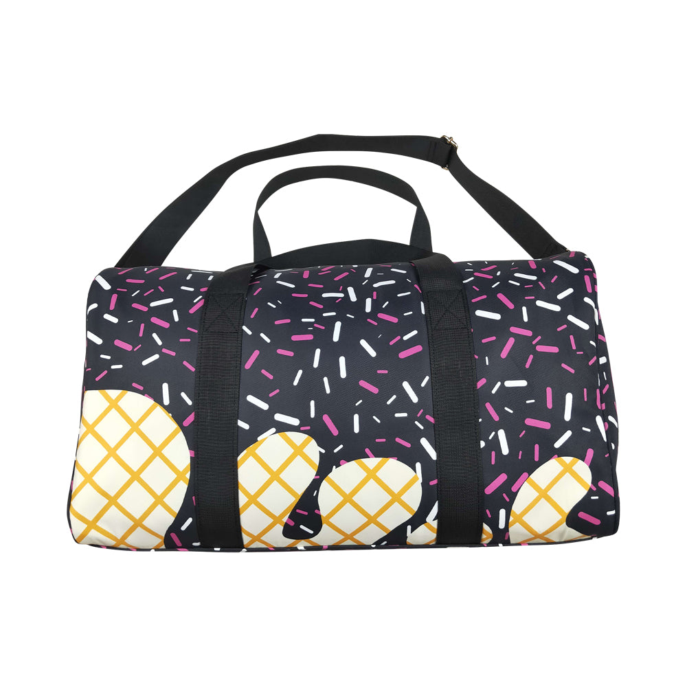 NO MOQ RTS BA0303 Kids Bag Black Ice Cream Sprinkle Print Travel Duffle Bag 202610