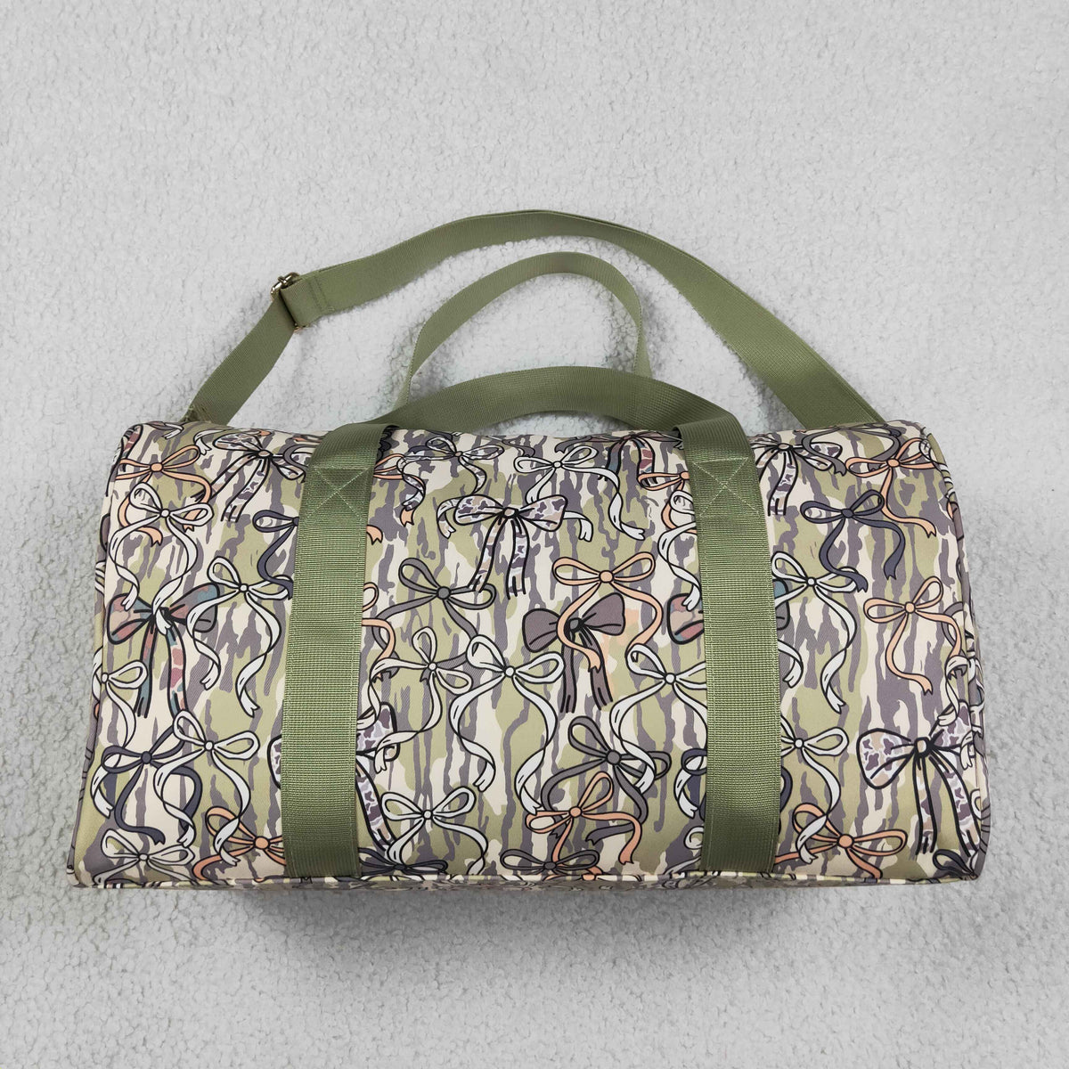 NO MOQ RTS BA0392 Bow Camo Allover Print Duffle Travel Bag 202610