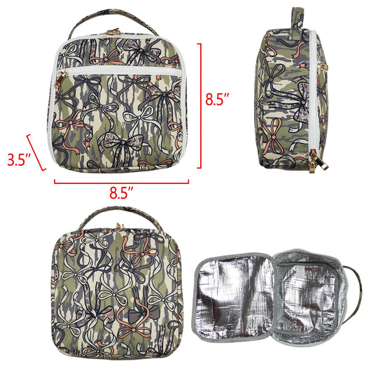 BA0393  sibling  camo bow Lunch bag team bag 202503   3.5*8.5*8.5Inches RTS