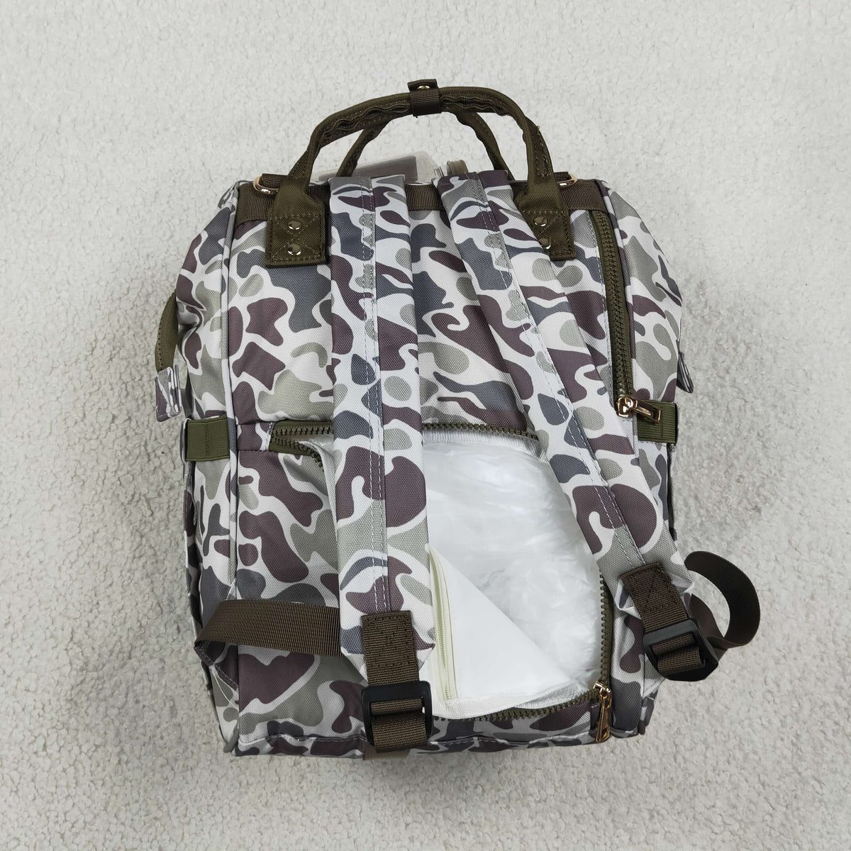 NO MOQ RTS BA0403(1)-embroidery Baby Bag Hunting Dog Embroidery Camo Print Diaper Backpack 202610