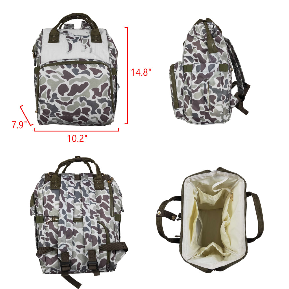 NO MOQ RTS BA0403(1)-embroidery Baby Bag Hunting Dog Embroidery Camo Print Diaper Backpack 202610
