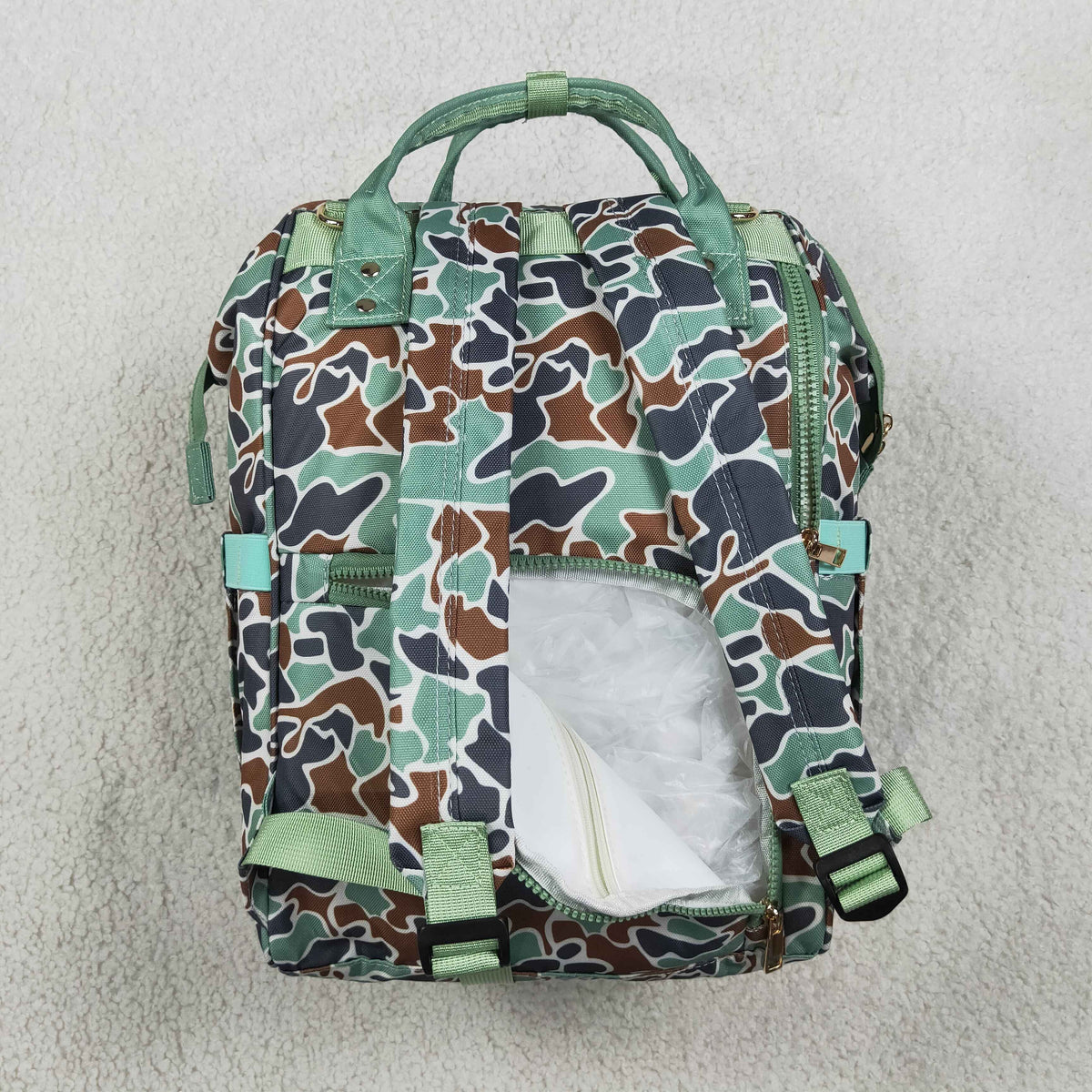 NO MOQ RTS BA0404 Baby Bag Mallard Duck Embroidery Camo Print Diaper Backpack 202610