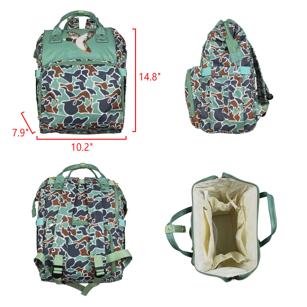 NO MOQ RTS BA0404 Baby Bag Mallard Duck Embroidery Camo Print Diaper Backpack 202610