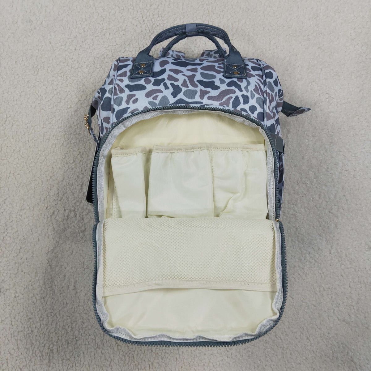 NO MOQ RTS BA0406 Baby Bag Neutral Grey Camo Print Diaper Backpack 202610