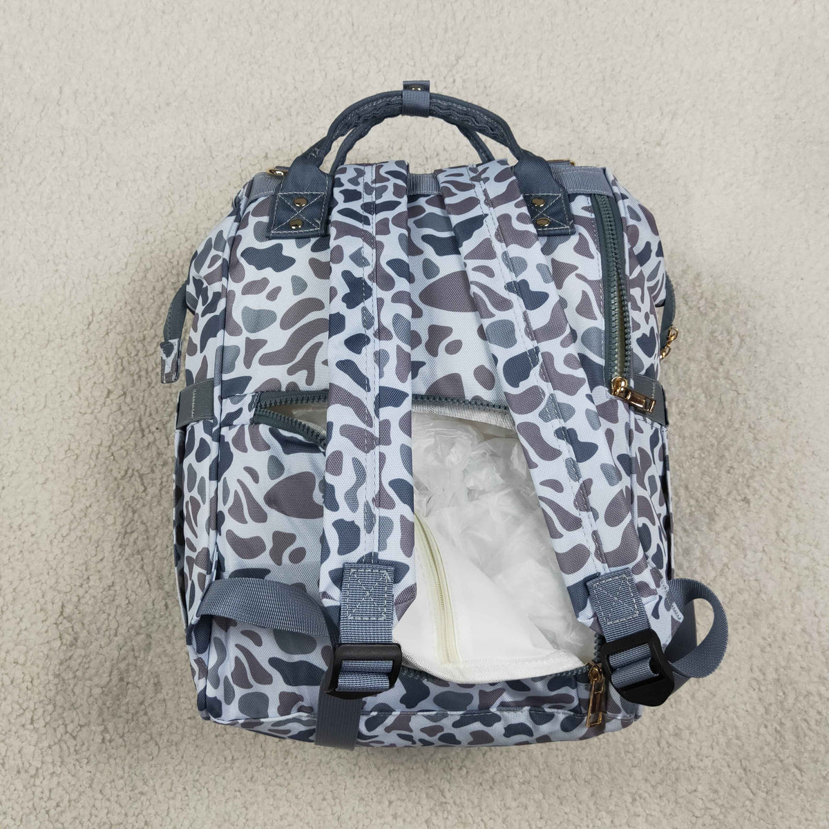 NO MOQ RTS BA0406 Baby Bag Neutral Grey Camo Print Diaper Backpack 202610