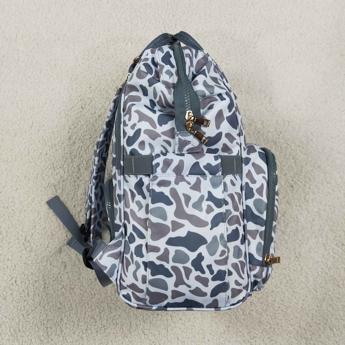 NO MOQ RTS BA0406 Baby Bag Neutral Grey Camo Print Diaper Backpack 202610