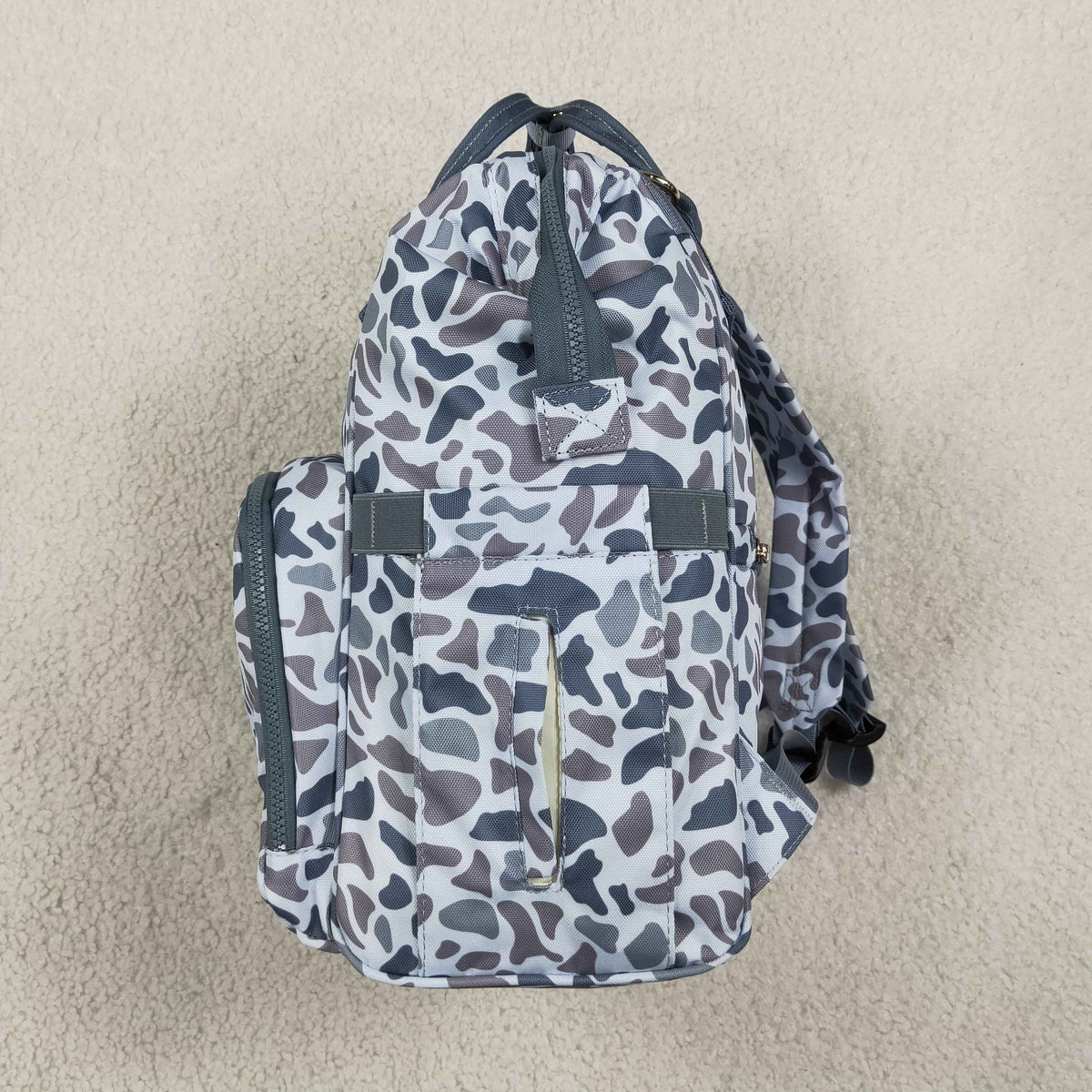 NO MOQ RTS BA0406 Baby Bag Neutral Grey Camo Print Diaper Backpack 202610