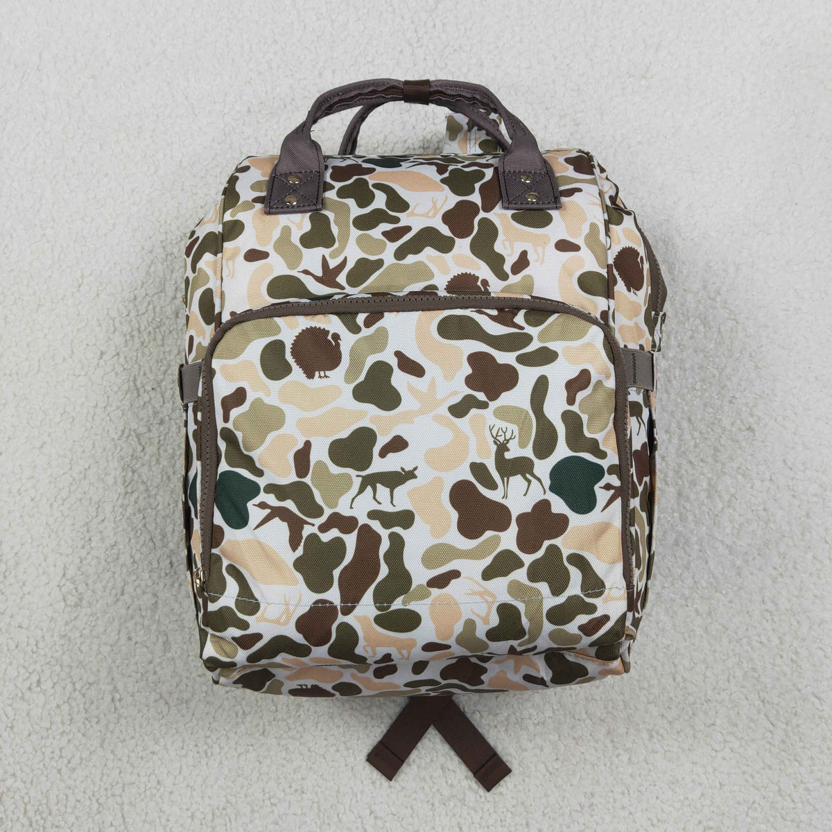 NO MOQ RTS BA0407 Baby Bag Deer Turkey Hunting Camo Print Diaper Backpack 202610
