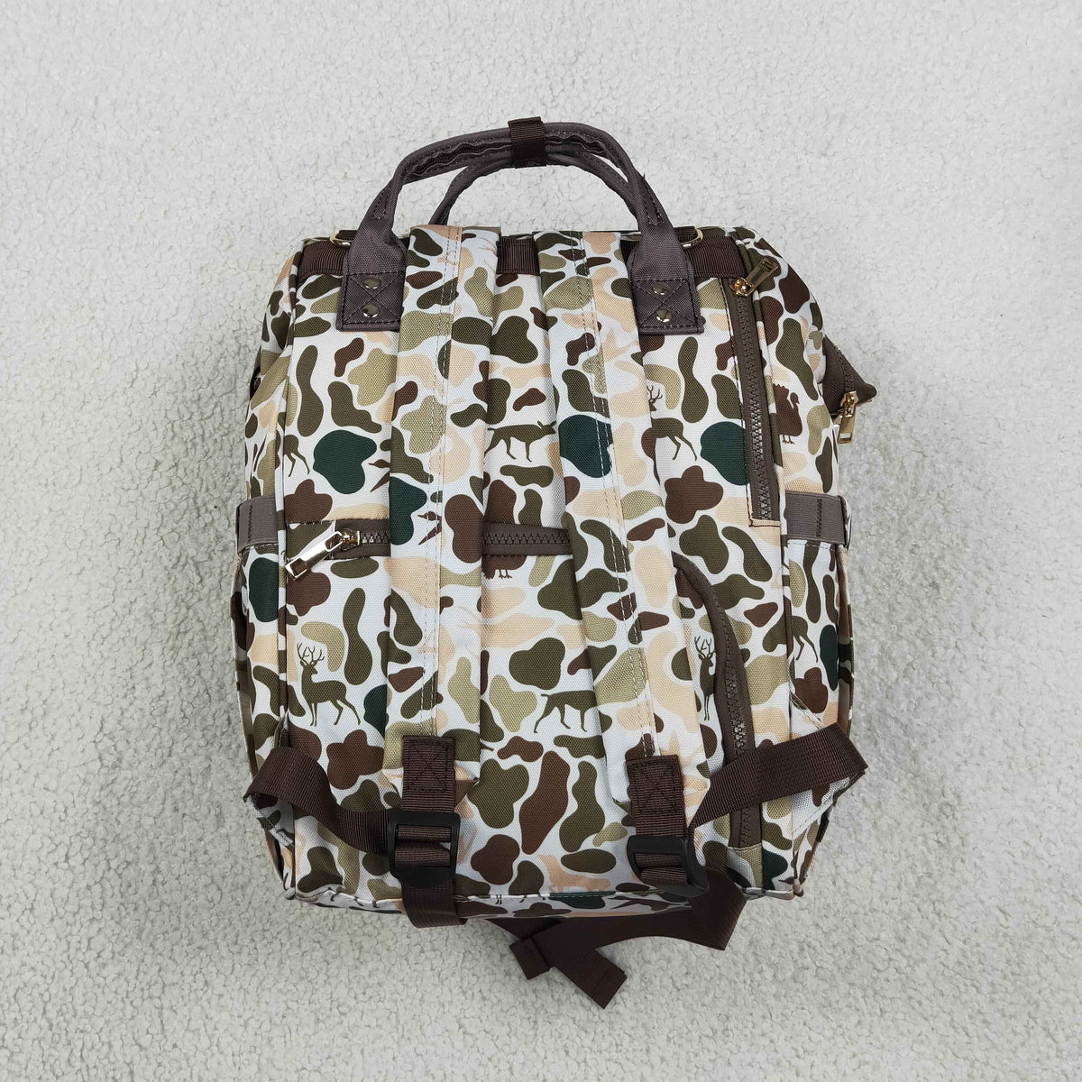 NO MOQ RTS BA0407 Baby Bag Deer Turkey Hunting Camo Print Diaper Backpack 202610