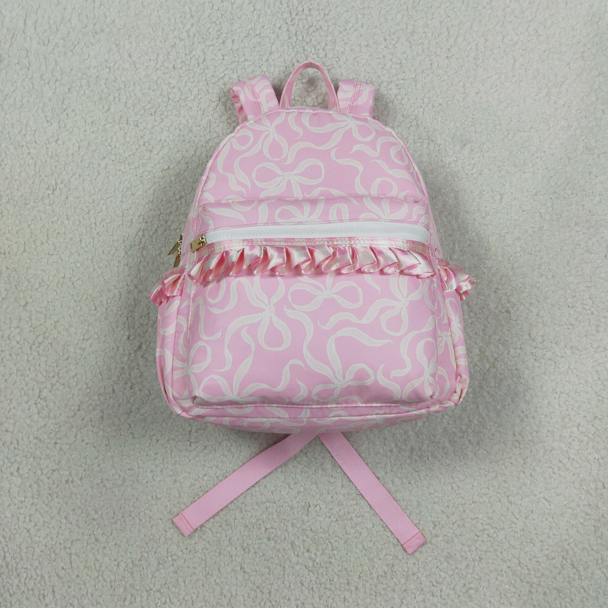 NO MOQ RTS BA0459 Baby Girl Bag Pink Bow Ribbon Print Ruffle Decor Mini Backpack 202610