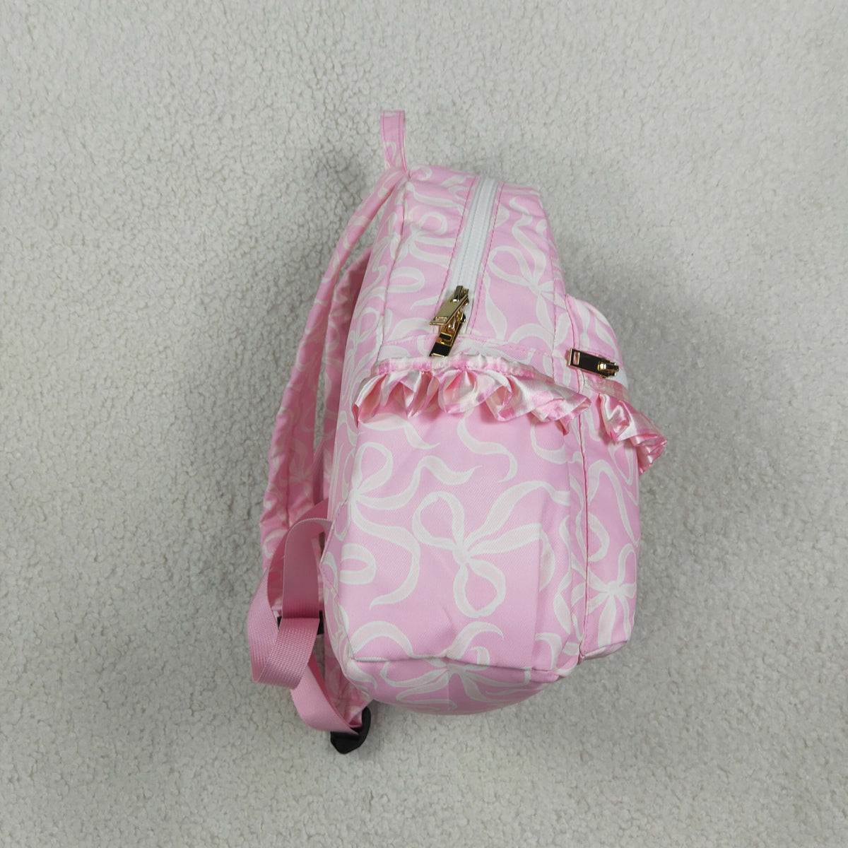 NO MOQ RTS BA0459 Baby Girl Bag Pink Bow Ribbon Print Ruffle Decor Mini Backpack 202610