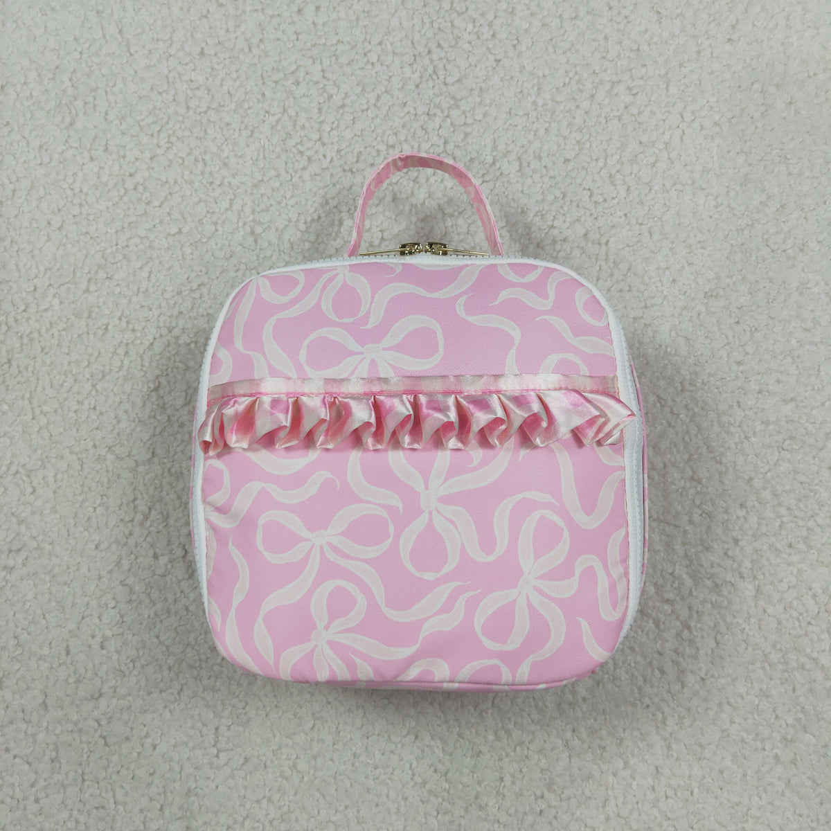 NO MOQ RTS BA0464 Baby Girl Bag Pink Ribbon Bow Print Ruffle Decor Portable Lunch Bag 202610