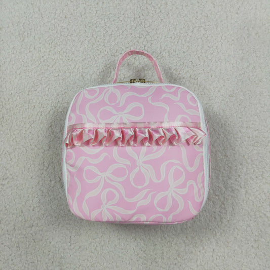 NO MOQ RTS BA0464 Baby Girl Bag Pink Ribbon Bow Print Ruffle Decor Portable Lunch Bag 202610