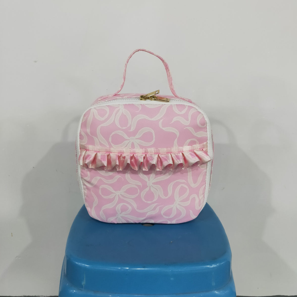 NO MOQ RTS BA0464 Baby Girl Bag Pink Ribbon Bow Print Ruffle Decor Portable Lunch Bag 202610