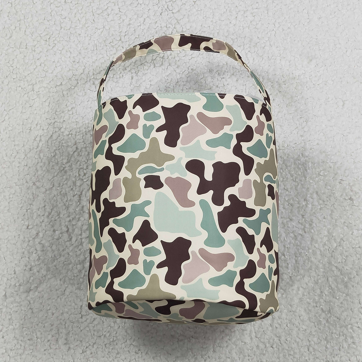 NO MOQ RTS BA0465(2)-embroidery Baby Girl Bag Vintage Camo Print Fluffy Bunny Applique Easter Basket 202610